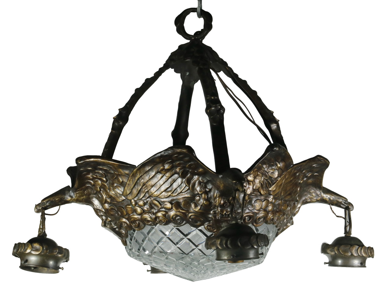 Appraisal: BRONZE AND CRYSTAL CHANDELIER WITH EAGLES AND CRYSTAL DOME Belle