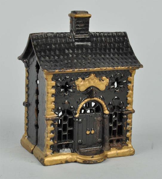 Appraisal: Roof Bank Cast Iron Still Bank All original Beautiful gold