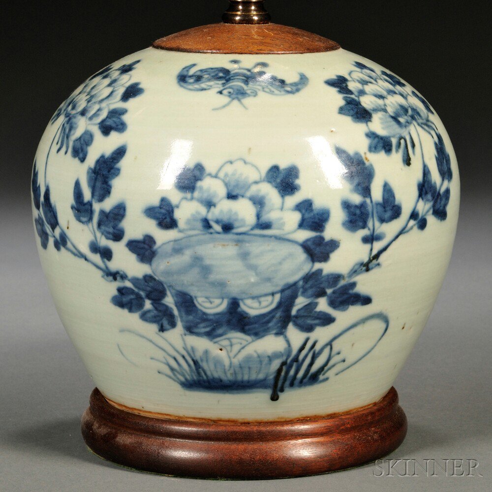 Appraisal: Porcelain Jar Mounted as a Lamp China th century decorated