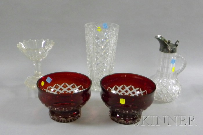 Appraisal: Five Cut Glass Serving and Table Items a large Waterford