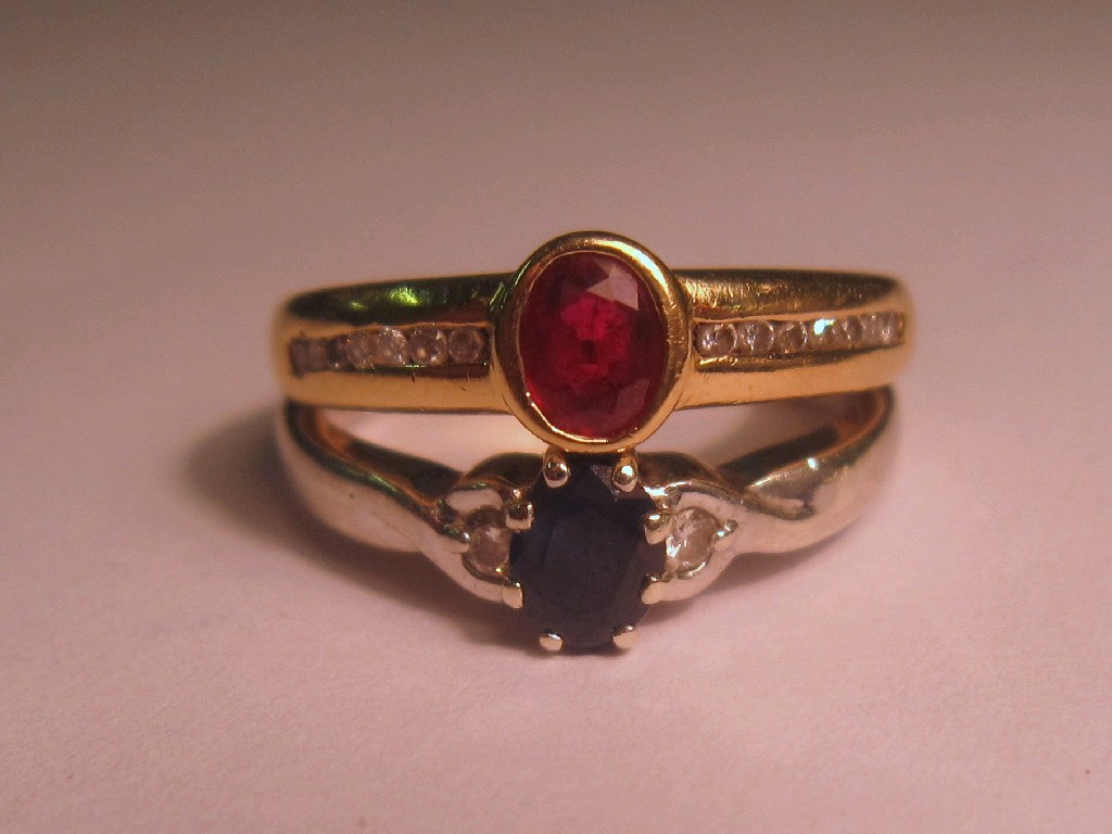 Appraisal: Lot comprising ct gold ruby and diamond set dress ring