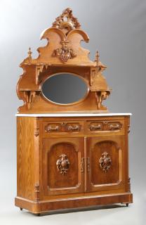 Appraisal: American Victorian Carved Oak Marble Top Sideboard American Victorian Carved