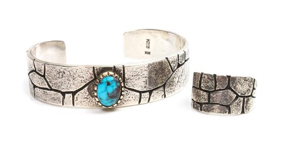 Appraisal: Sale Lot A Navajo Silver Turquoise and Karat Cuff and