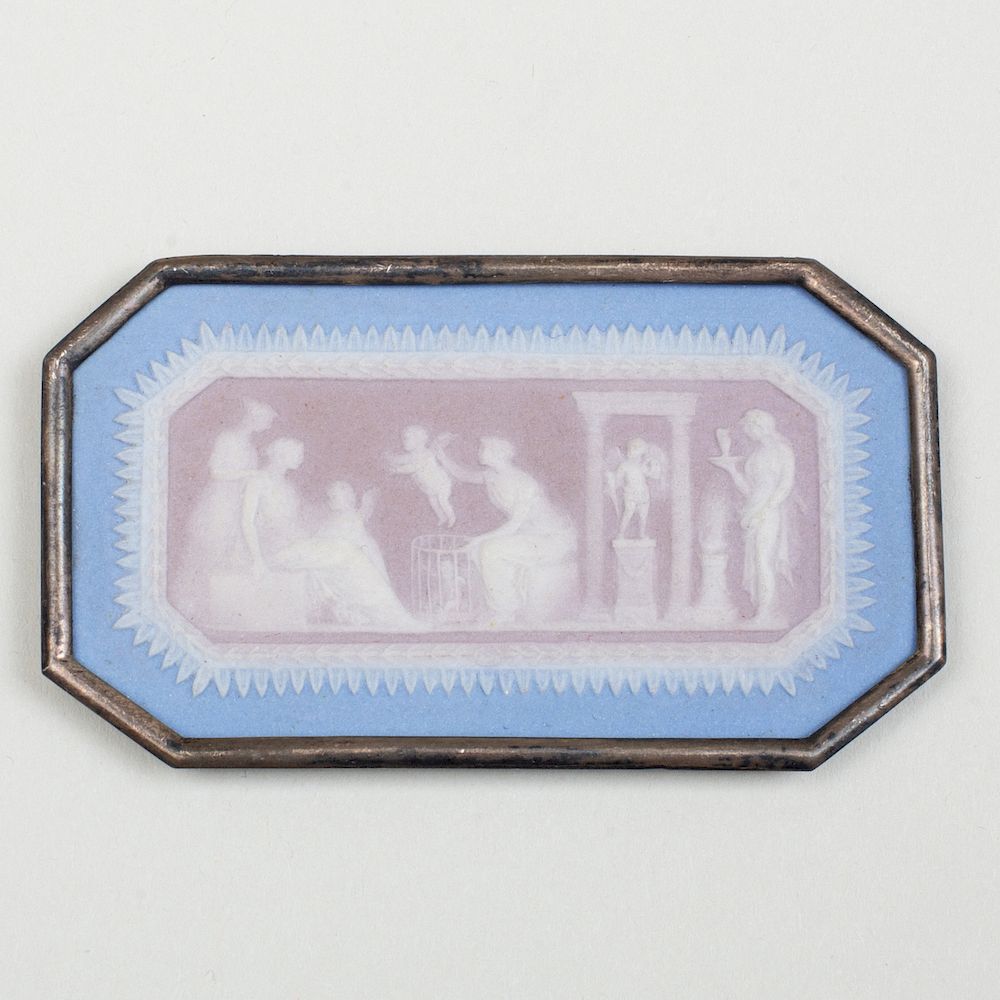 Appraisal: Wedgwood Three-Color Jasperware Rectangular Medallion with Chamfered Corners Impressed mark