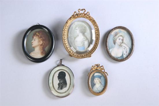 Appraisal: FOUR PORTRAIT MINIATURES AND DOUBLE PORTRAIT MINIATURE SILHOUETTE One of