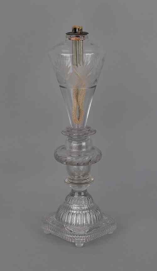 Appraisal: Pittsburgh glass clear cut whale oil lamp h