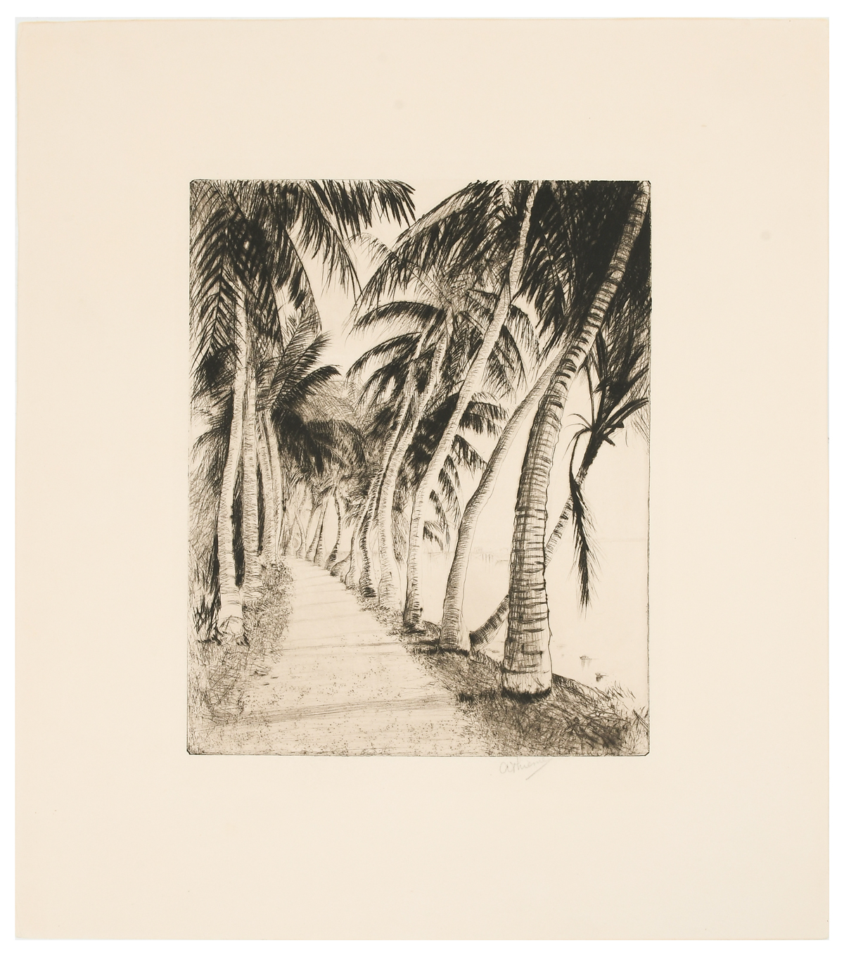 Appraisal: THIEME Anthony American - Palm-Lined Path Etching '' x ''