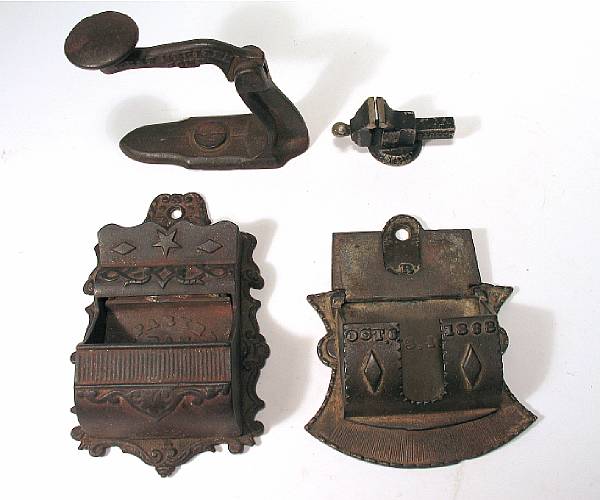 Appraisal: Four Parker patent cast iron accessories Self-Closing No Match Safe