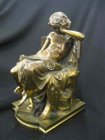 Appraisal: th Century Bronze Statue of a Boy Reading foundry mark