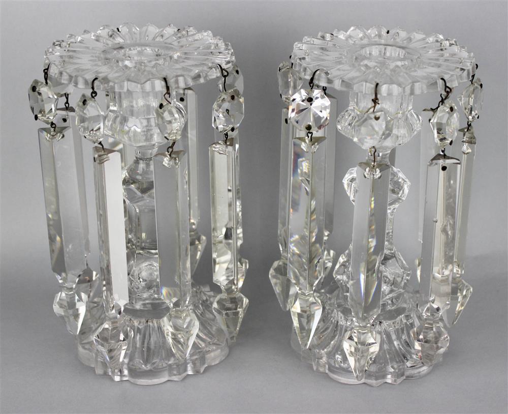 Appraisal: PAIR OF CRYSTAL CANDLESTICKS WITH BOBECHES h in Provenance Estate