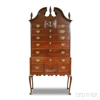 Appraisal: Queen Anne Carved Cherry Bonnet-top High Chest restoration ht wd