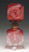 Appraisal: RARE CRANBERRY MINI LAMP S - Ribbed swirl with four