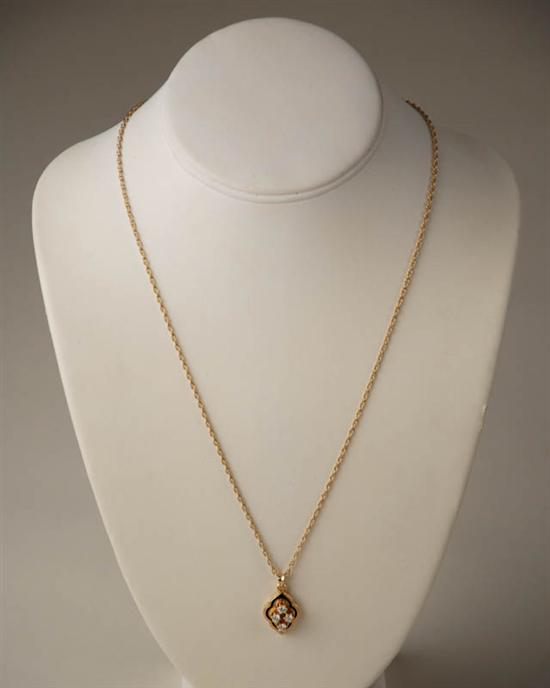 Appraisal: A Gold Diamond and Enameled Pendant on Chain the pendant