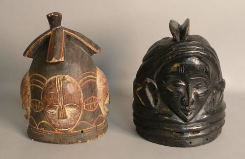 Appraisal: Two carved African mask helmets h and h