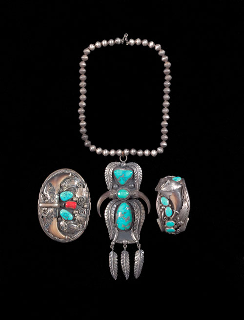 Appraisal: Three pieces of ornate silver Navajo jewelry with turquoise and