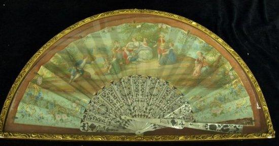 Appraisal: A th Century fan the paper leaf decoration on one