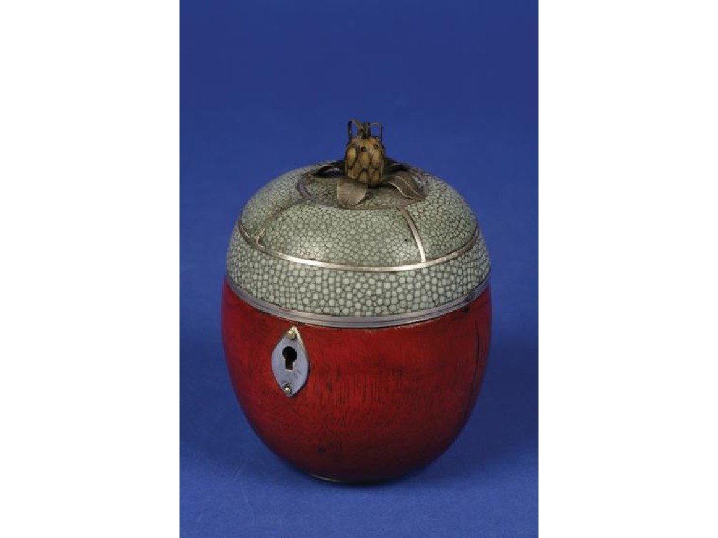 Appraisal: A FRUIT FORM TEA CADDY with shagreen mounted top with