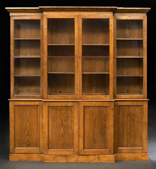 Appraisal: George III-Style Pine Breakfront Bookcase late th century the molded