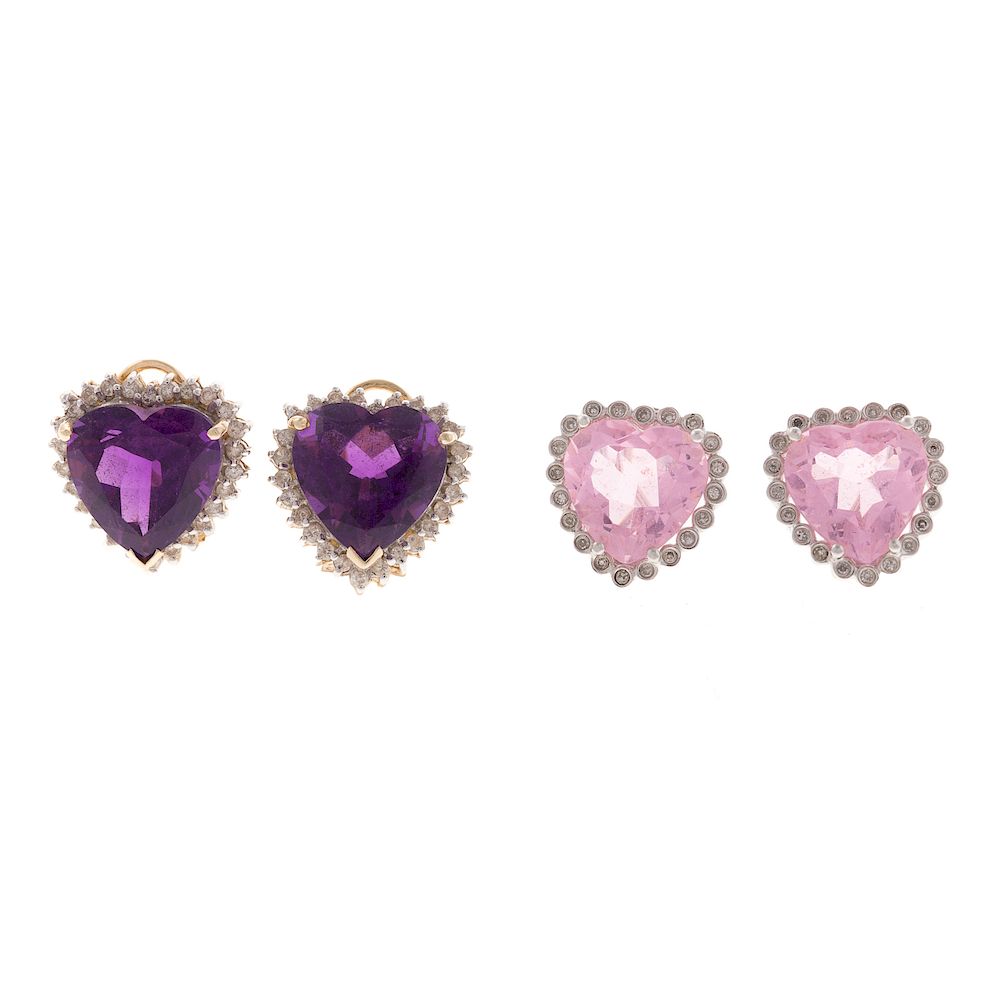 Appraisal: Two Pairs of Heart Gemstone Diamond Earrings K yellow gold