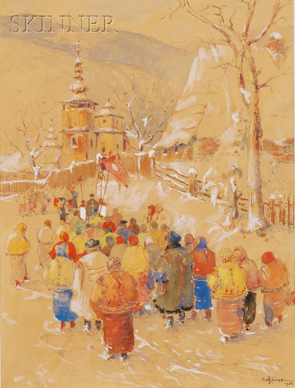 Appraisal: Charles R Knapp American fl circa - Church Procession Czechoslovakia