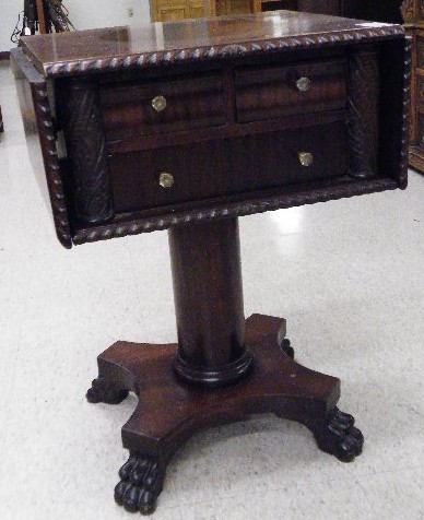 Appraisal: EMPIRE STYLE MAHOGANY DROP-LEAF WORK TABLE American early th century