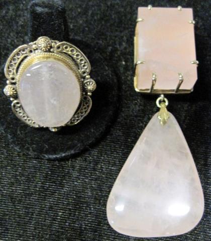 Appraisal: karat yellow gold rose quartz pendant and ringProng set Rectangular