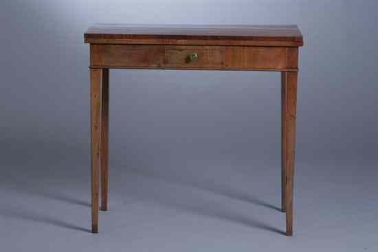 Appraisal: AMERICAN HEPPLEWHITE MAHOGANY ONE-DRAWER FOLD-TOP CARD TABLE Rectangular top over