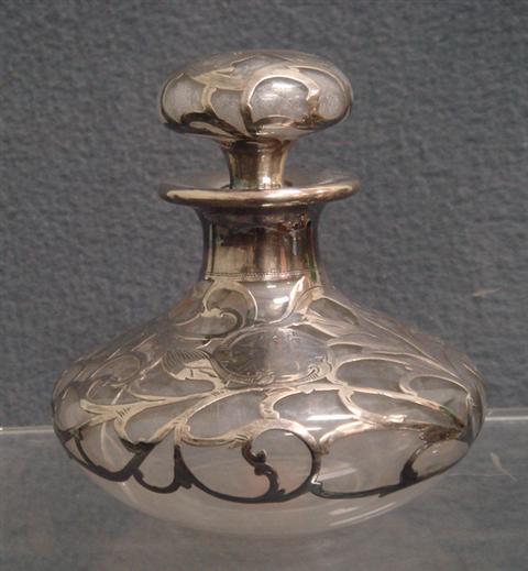 Appraisal: Silver overlay scent bottle squat body height cracks in body