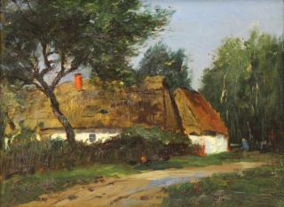 Appraisal: Early th C Oil on Board Cottage in Landscape Not