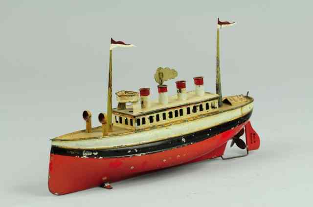 Appraisal: CARETTE PASSENGER BOAT C hand painted tin red and black