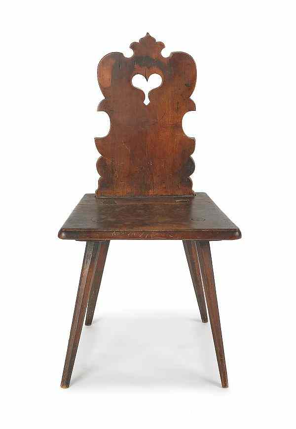 Appraisal: Moravian fruitwood plank seat chair early th c