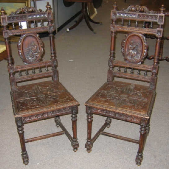 Appraisal: PAIR OF CONTINENTAL HENRI II SIDE CHAIRS Centering acanthus crests