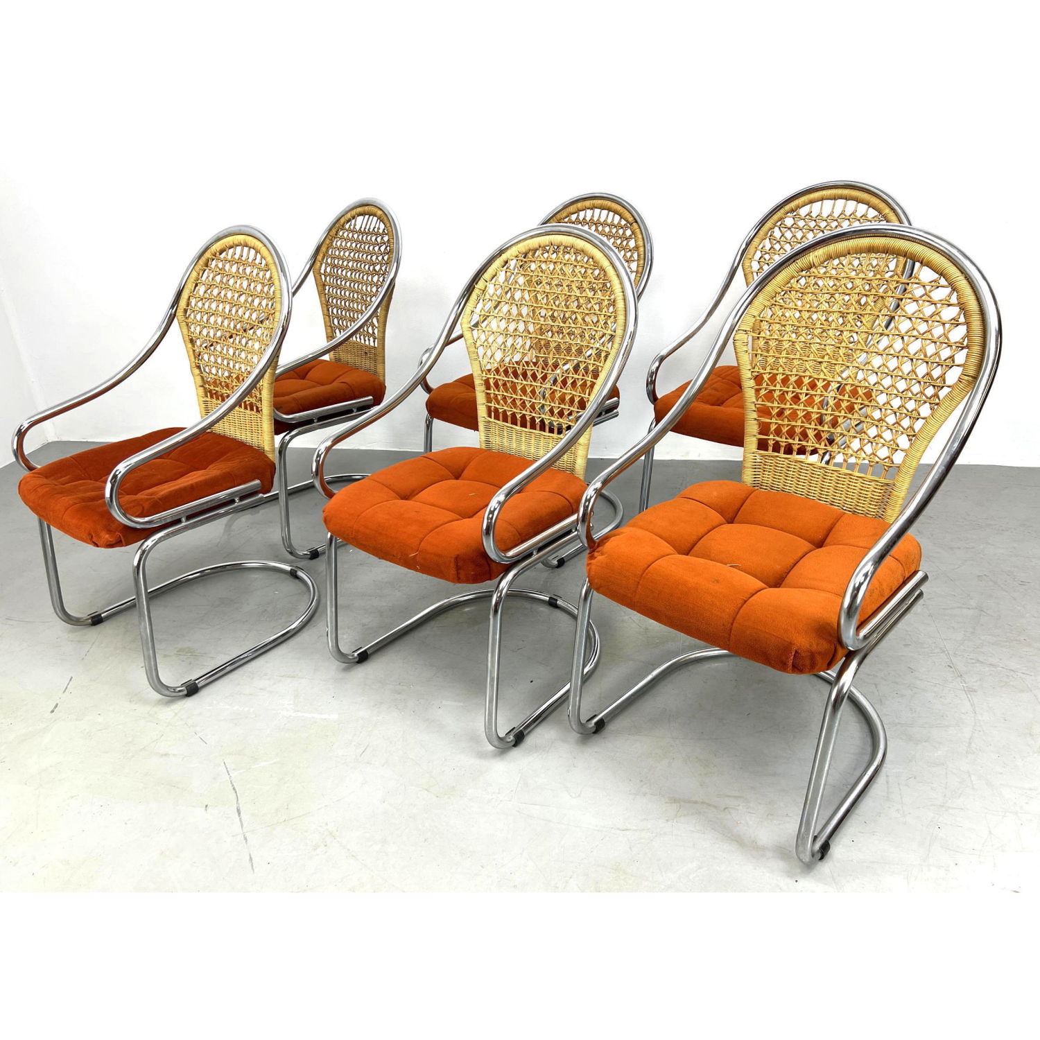 Appraisal: Set Wicker back Chrome dining chairs Bassett furniture --