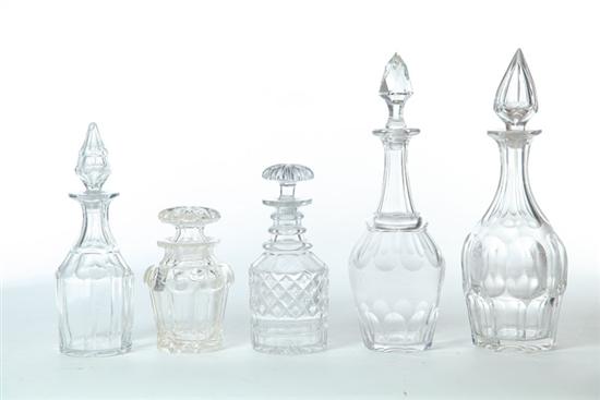 Appraisal: FIVE GLASS DECANTERS American and English early-mid th century Various