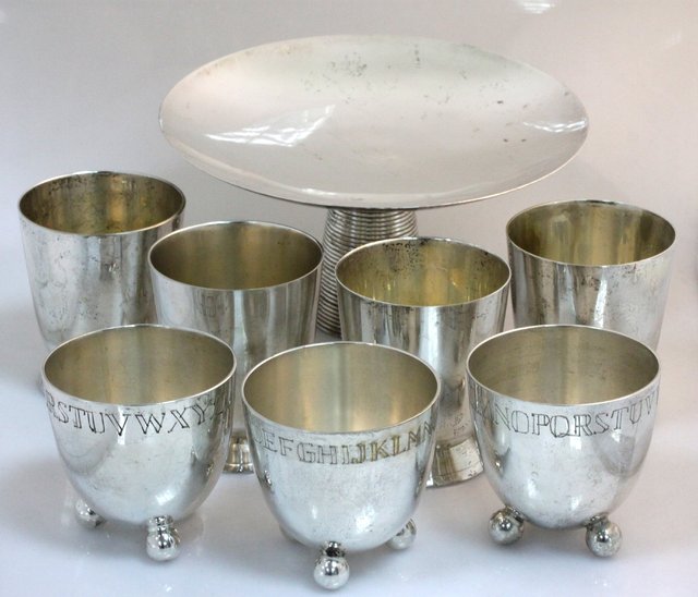 Appraisal: A set of three plated Christening beakers each engraved a