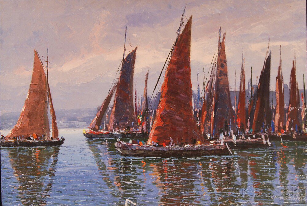 Appraisal: Augusto Gomes Martins Portuguese - Sail at Dusk Signed GOMES