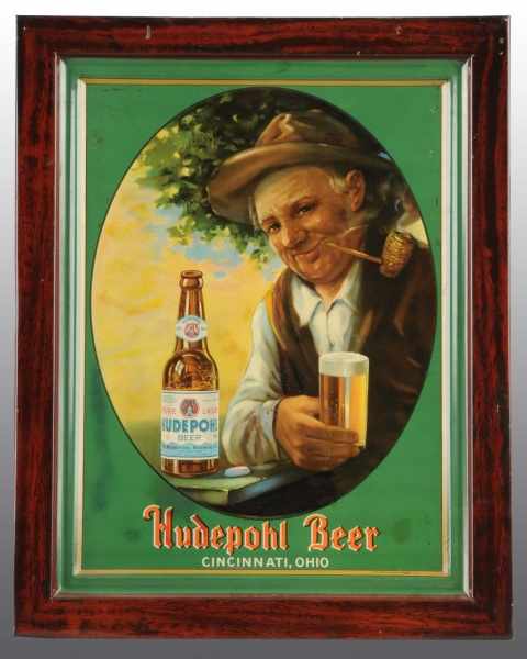 Appraisal: Tin Hudepohl Beer Advertising Sign Description Original frame Beautiful condition