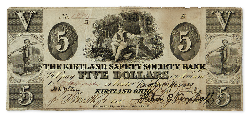 Appraisal: RECIRCULATED BY BRIGHAM YOUNG MORMONS--CURRENCY obsolete banknote issued by the