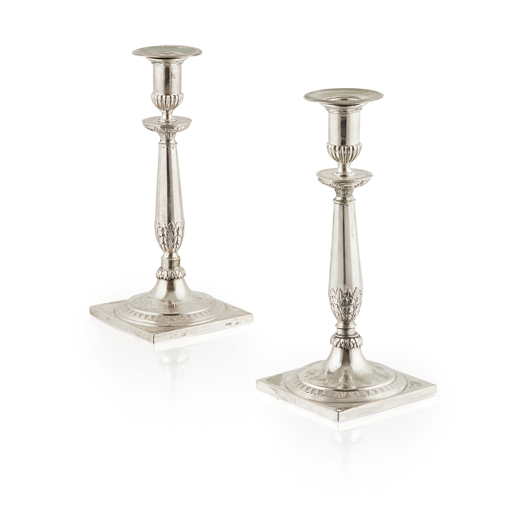 Appraisal: A pair of th century Central European table candlesticks Possibly