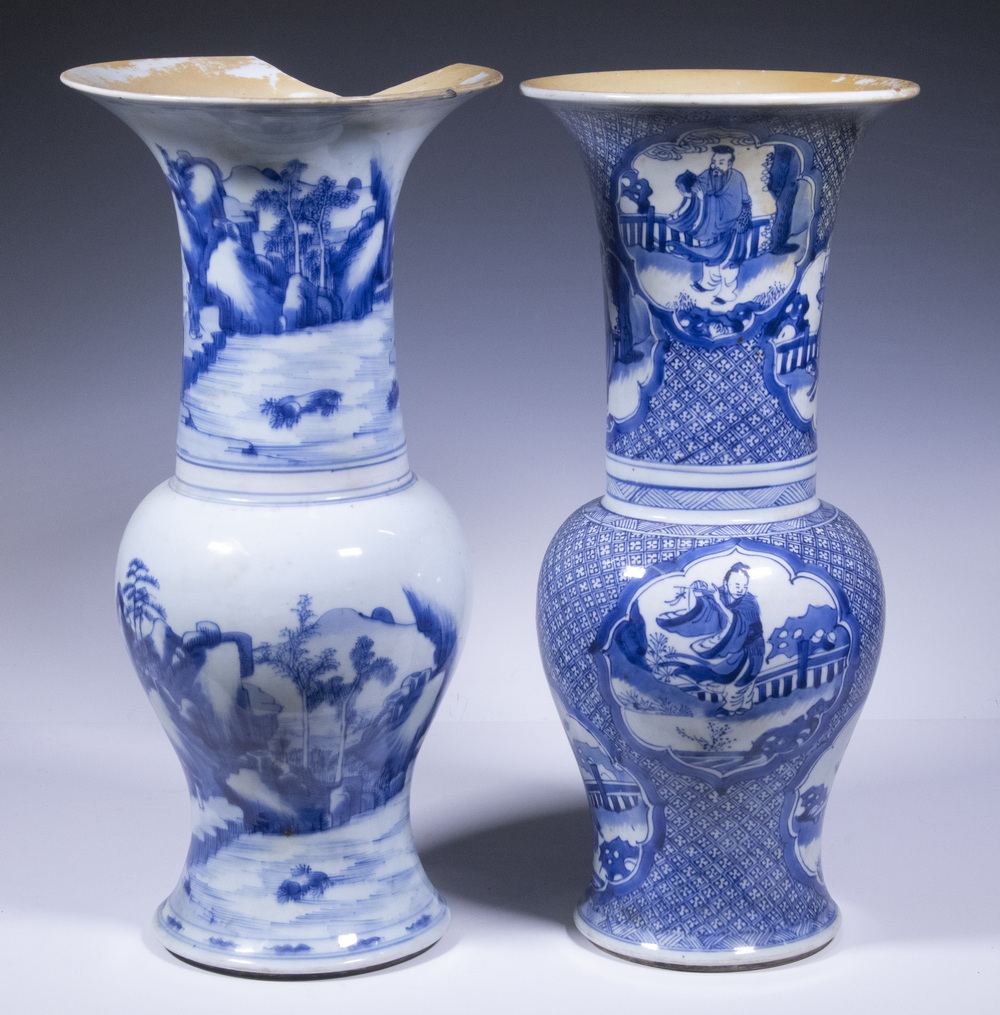 Appraisal: CHINESE BLUE WHITE PORCELAIN YEN-YEN VASES Including Vase with paneled