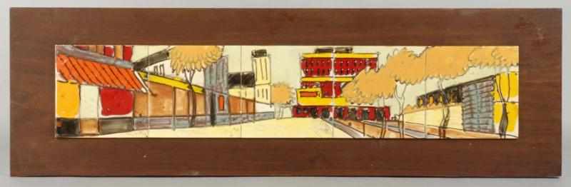 Appraisal: Framed Tile Panel by Harris Strong Description Depicts a cityscape