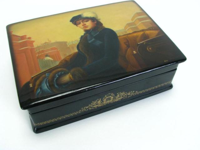 Appraisal: Russian Black Lacquered Artist Signed Box produced in Fedoskino with