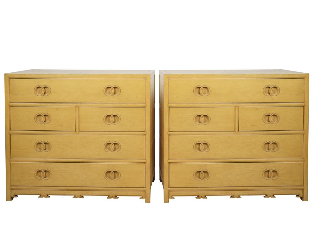 Appraisal: BAKER PAIR OF BLONDEWOOD CHESTS OF DRAWERSwith manufacturer's label Condition