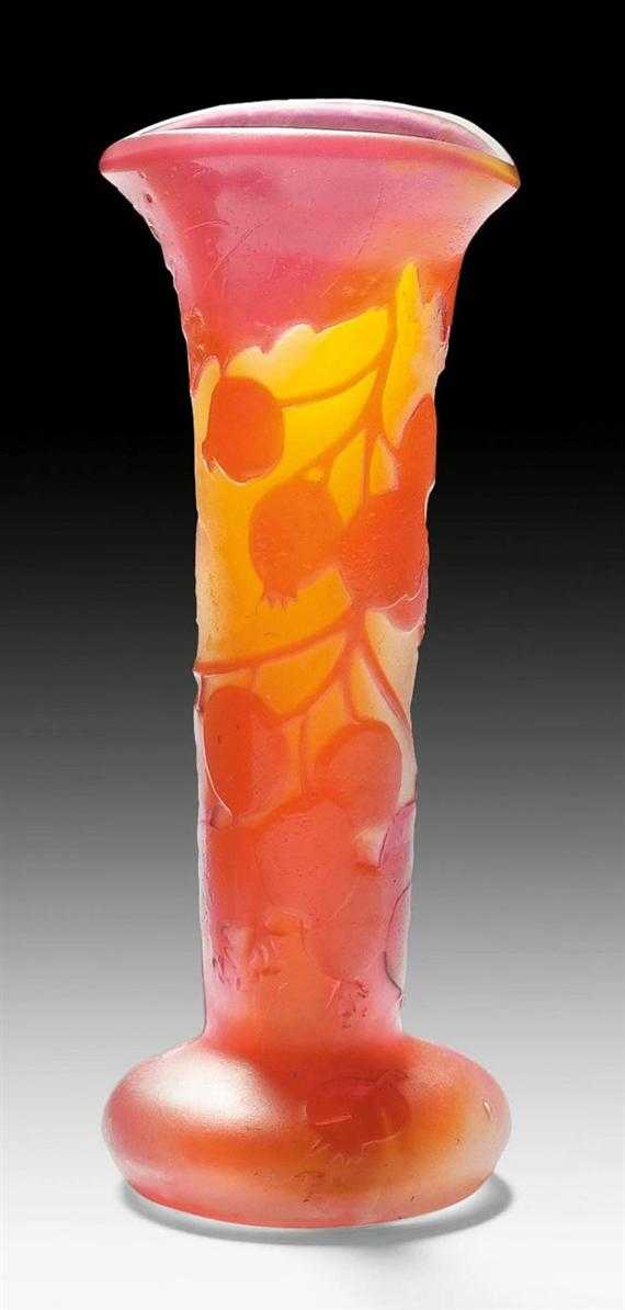 Appraisal: GALLE EMILE SMALL VASE circa Acid-etched yellow glass with red