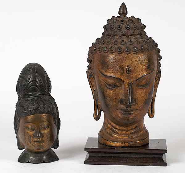 Appraisal: Chinese Bronze Buddha and Guanyin Heads Chinese includes a gilded