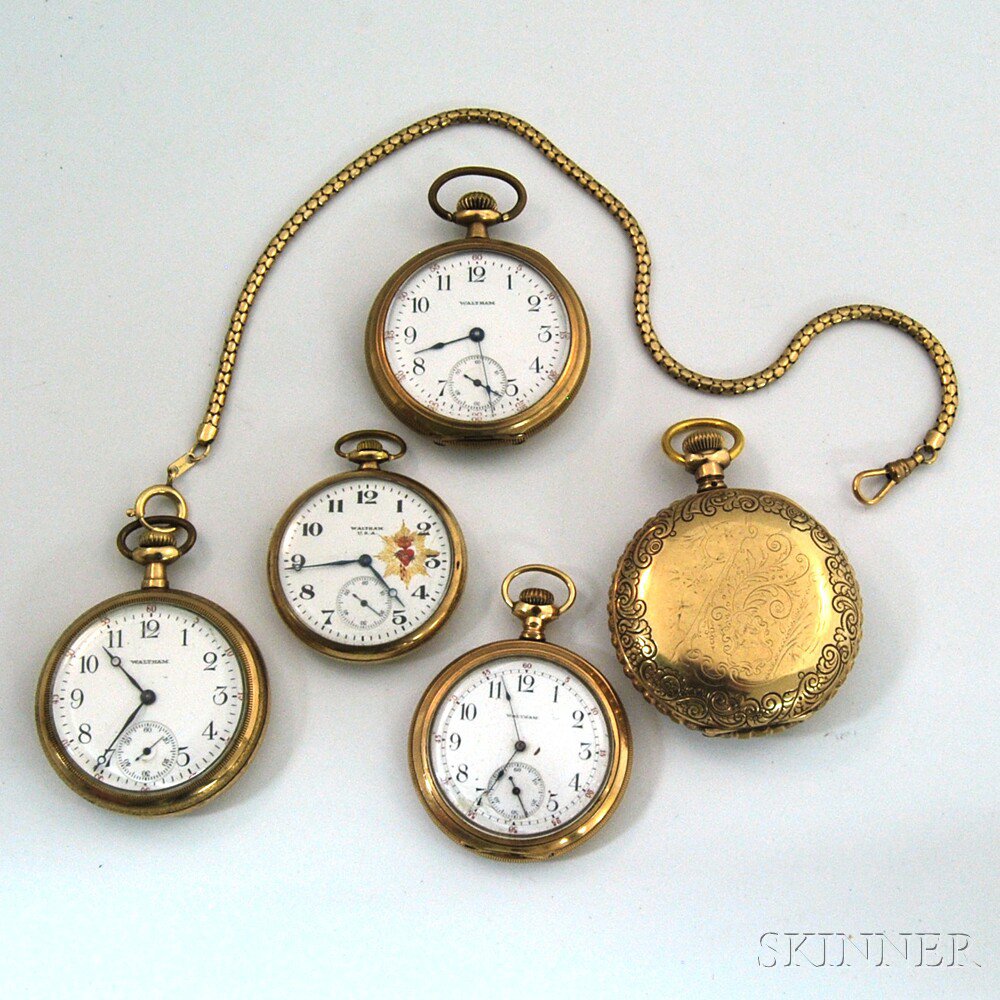 Appraisal: Five Gold-filled Waltham Watches Waltham Massachusetts a stem-wind lever-set movement