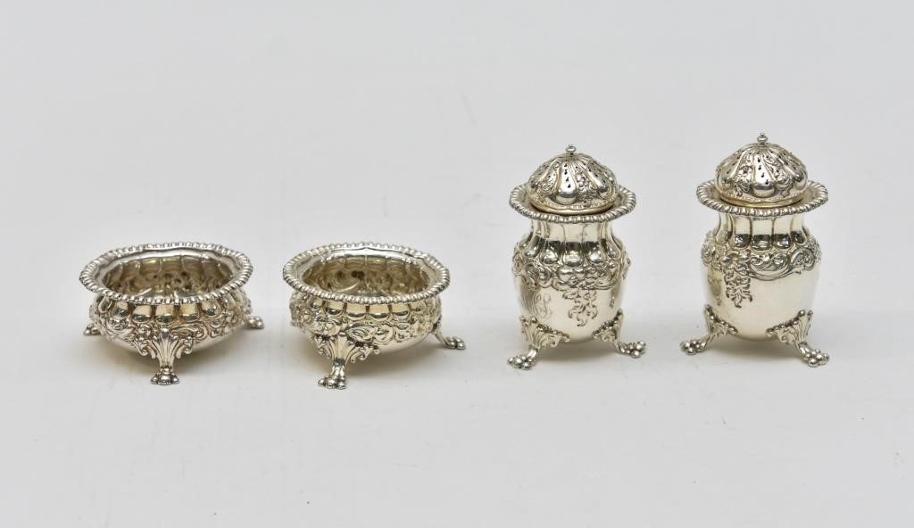 Appraisal: Pair of ornate sterling silver master salts dia along with