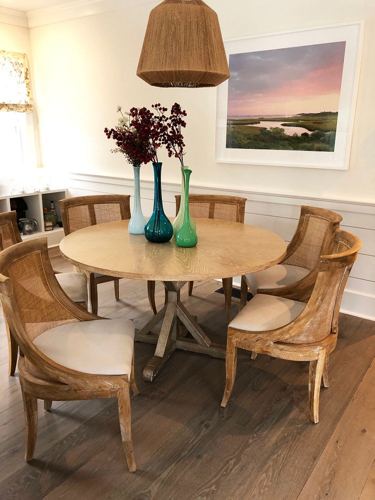 Appraisal: Contemporary Round Oak Pedestal Dining Table and Six Chairs Contemporary