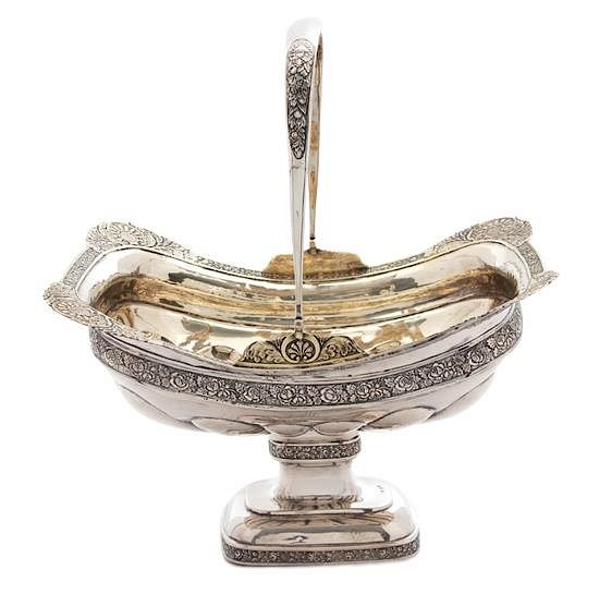 Appraisal: A Russian Silver Footed Basket with Handle Unknown Maker monogrammed