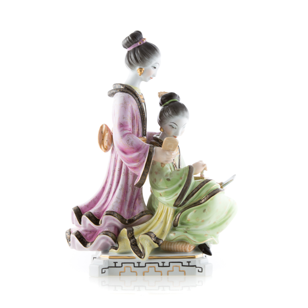 Appraisal: Herend porcelain geisha group in H Condition Good condition